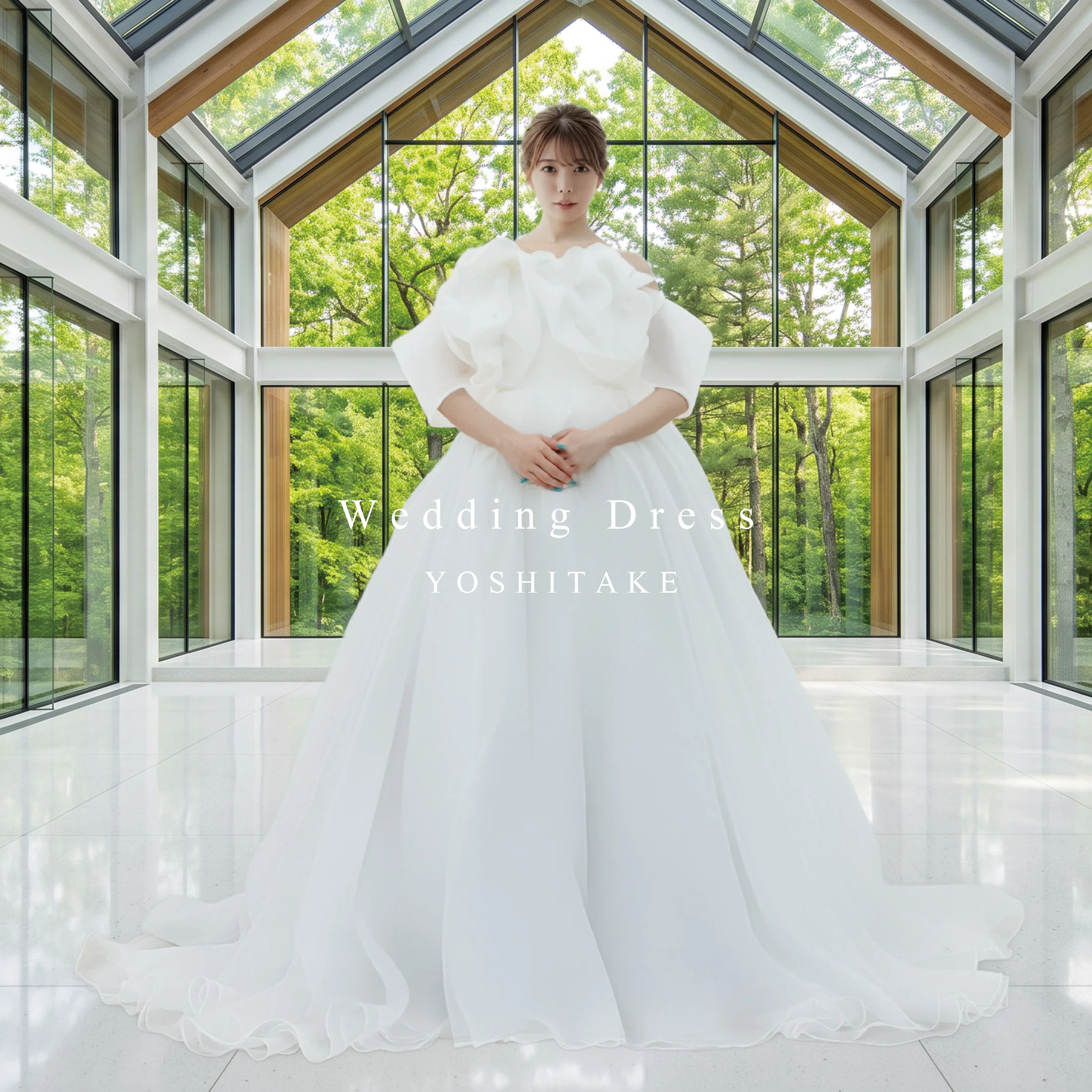 YNS Wedding ワンショルダー フリル アイボリー ウエディングドレス