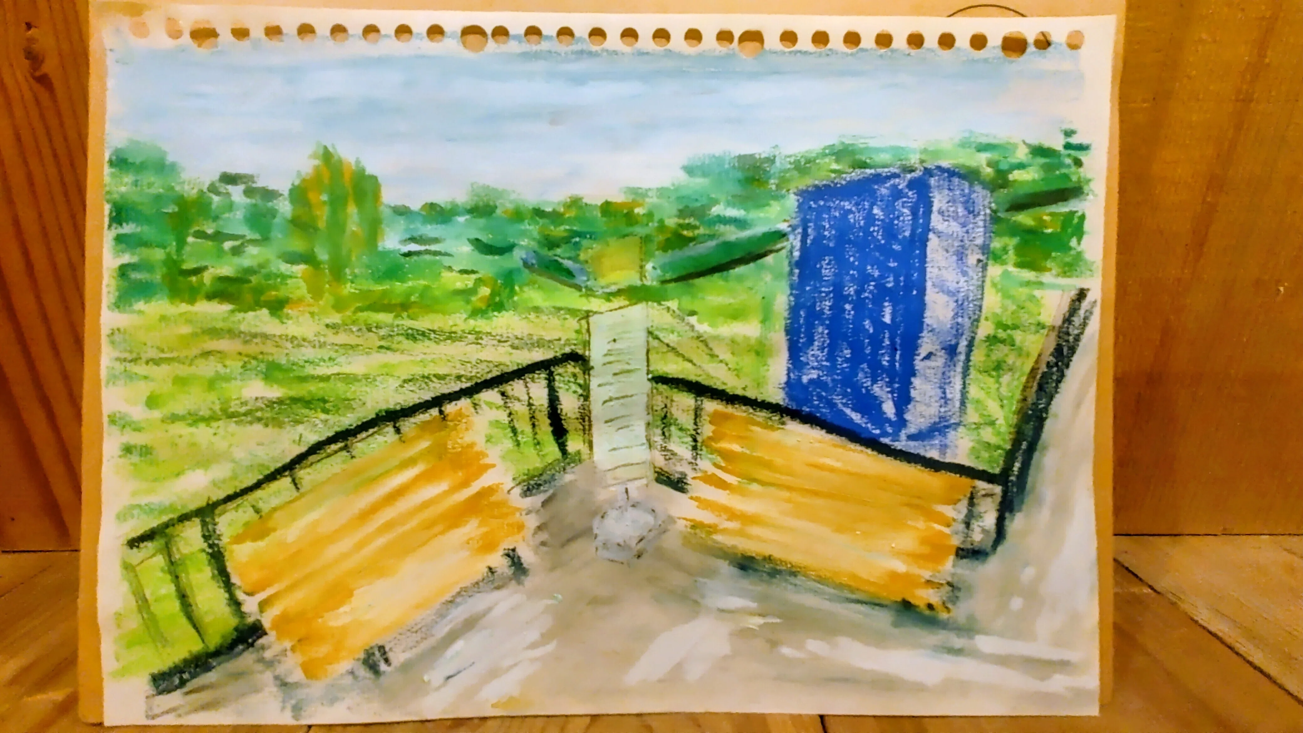 ｸﾚﾊﾟｽ画『東海道 日坂宿本陣跡地のバス停』｜佐藤プリン