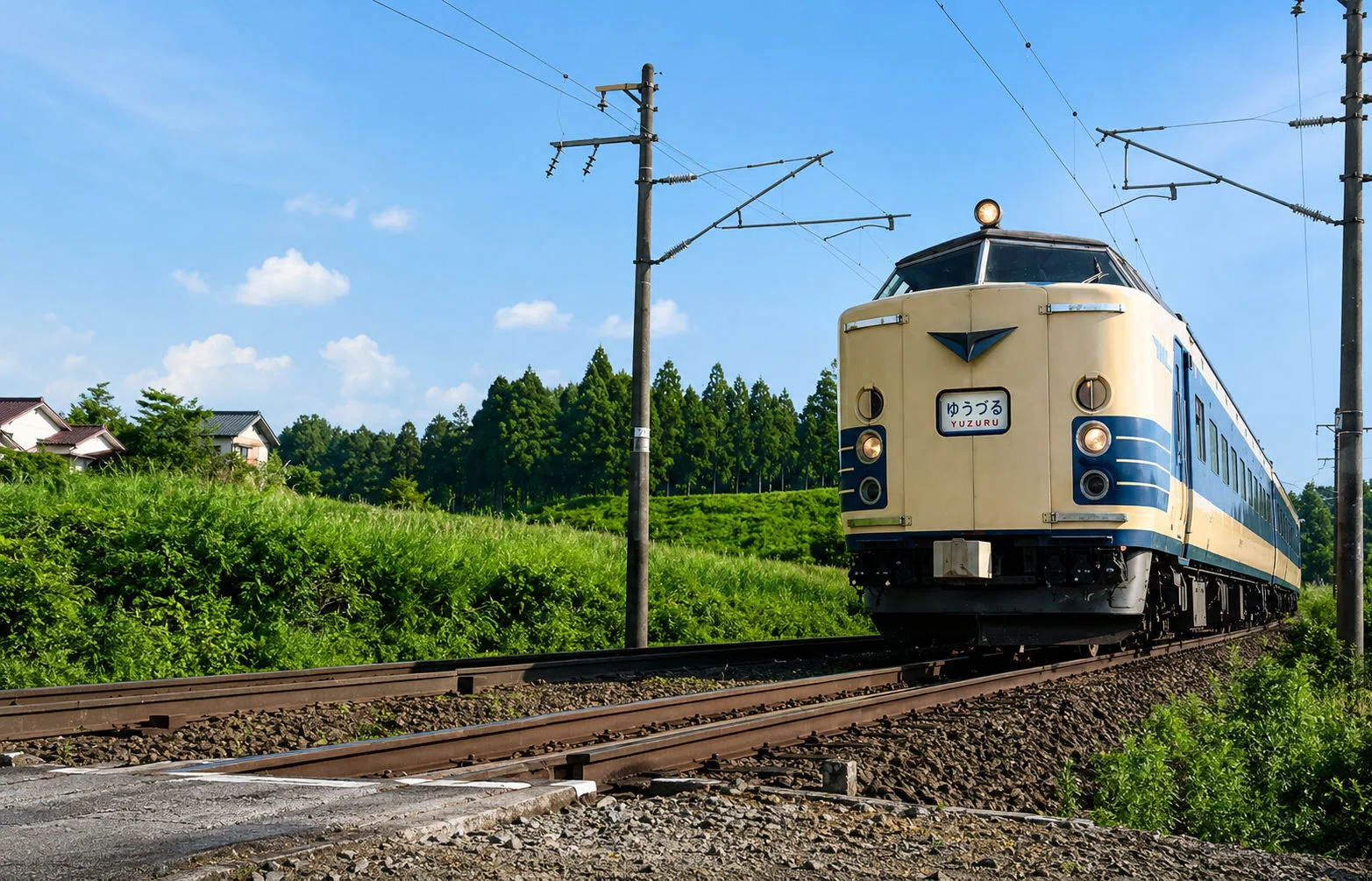 583系寝台電車：ゆうづる（白黒写真をChatGPTにより着色したもの） ｜ヒル