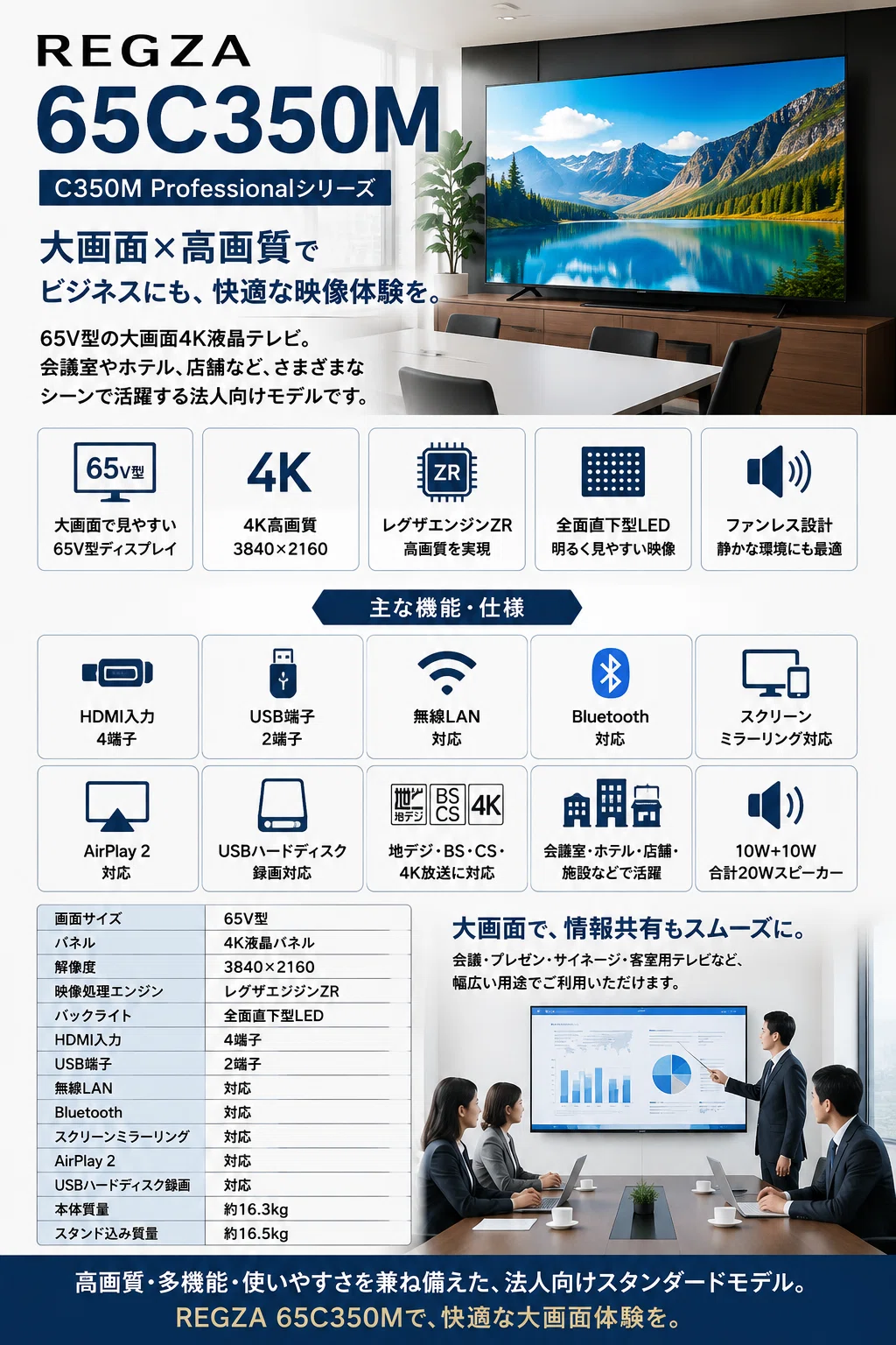 REGZA 法人向け4K液晶レグザ 65V型 65C350Mレビュー｜大画面テレビ
