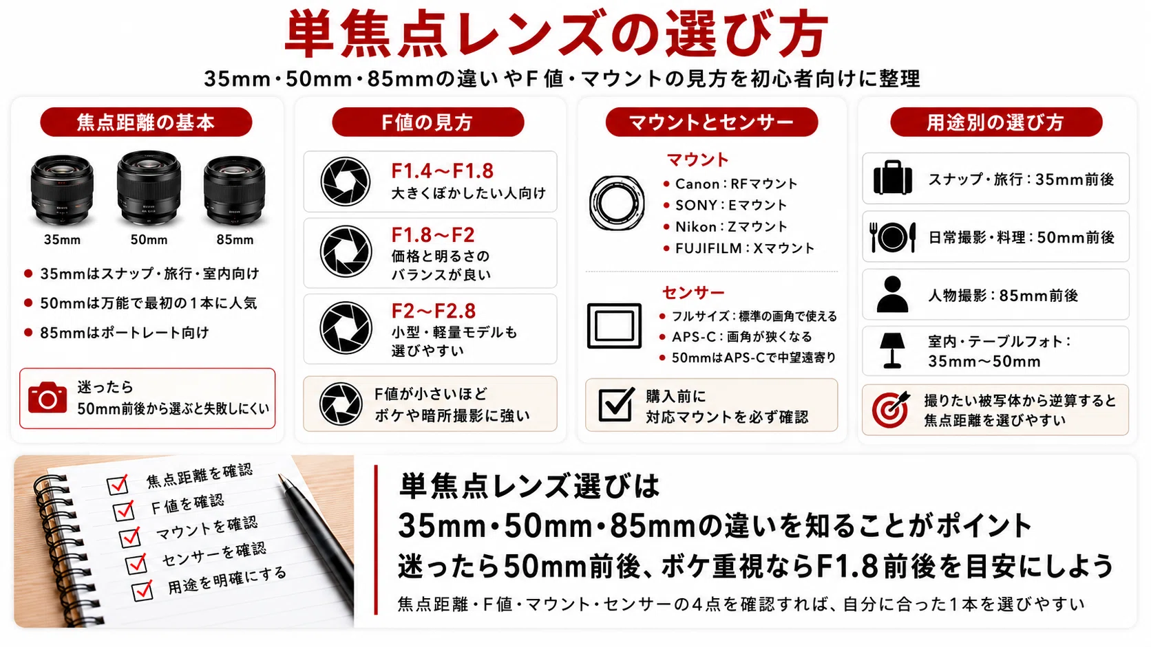 最新版】単焦点レンズおすすめ18選｜初心者向けの選び方と35mm・50mm