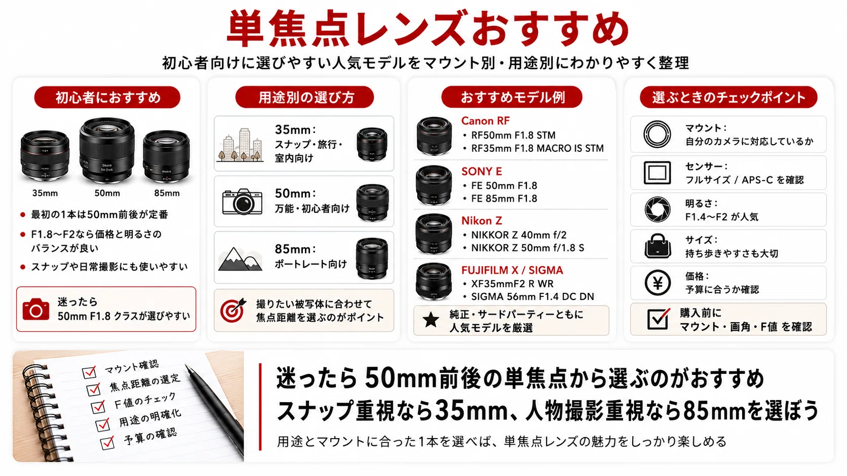 最新版】単焦点レンズおすすめ18選｜初心者向けの選び方と35mm・50mm