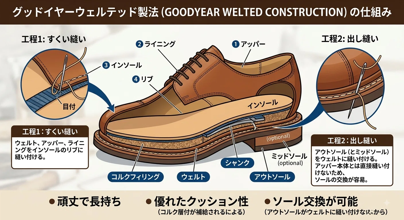 グッドイヤーウェルト製法とは？｜なぜ高級革靴は何十年も履けるのか