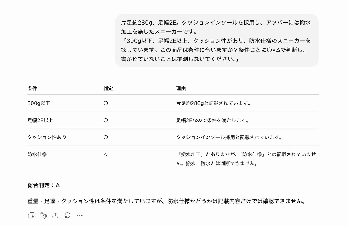 Example where AI could judge conditions from more specific product information