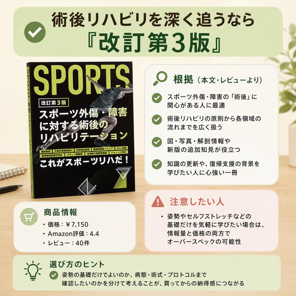 姿勢リハビリ本を調べた私が、肩・術後・体幹の違いを比べて決めたこと
