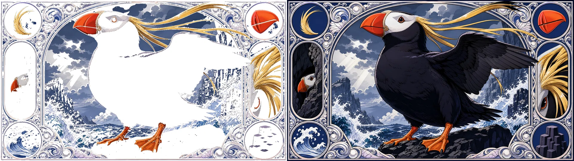 描く海鳥】きょうの6つの空（ニシツノメドリ・エトピリカ・アオアシ
