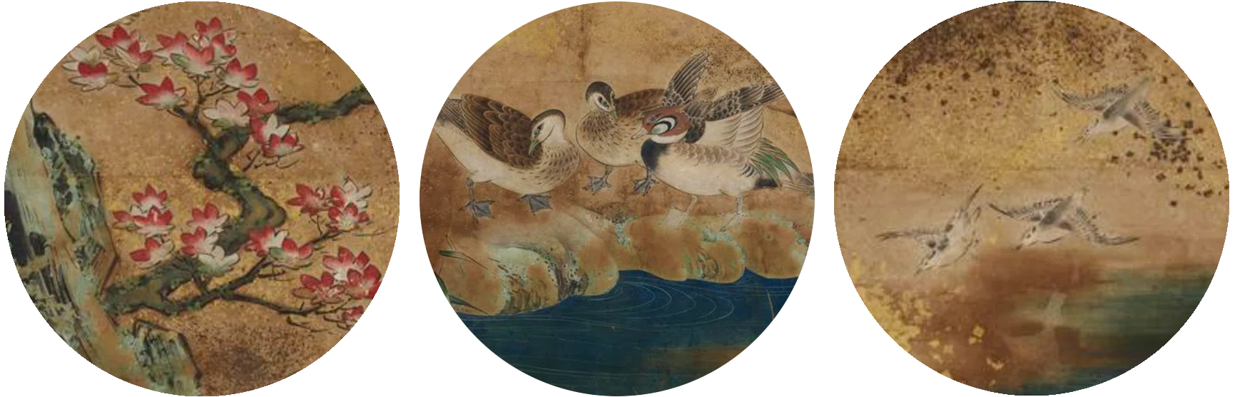 大英博物館展出品作②狩野宗眼重信《秋冬花鳥図襖》桃山時代末-江戸
