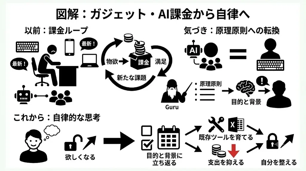 効率化のためならと、新しいガジェットへの課金をやめられなかった。買う前に戻るべき原理原則|manjumoto daishi