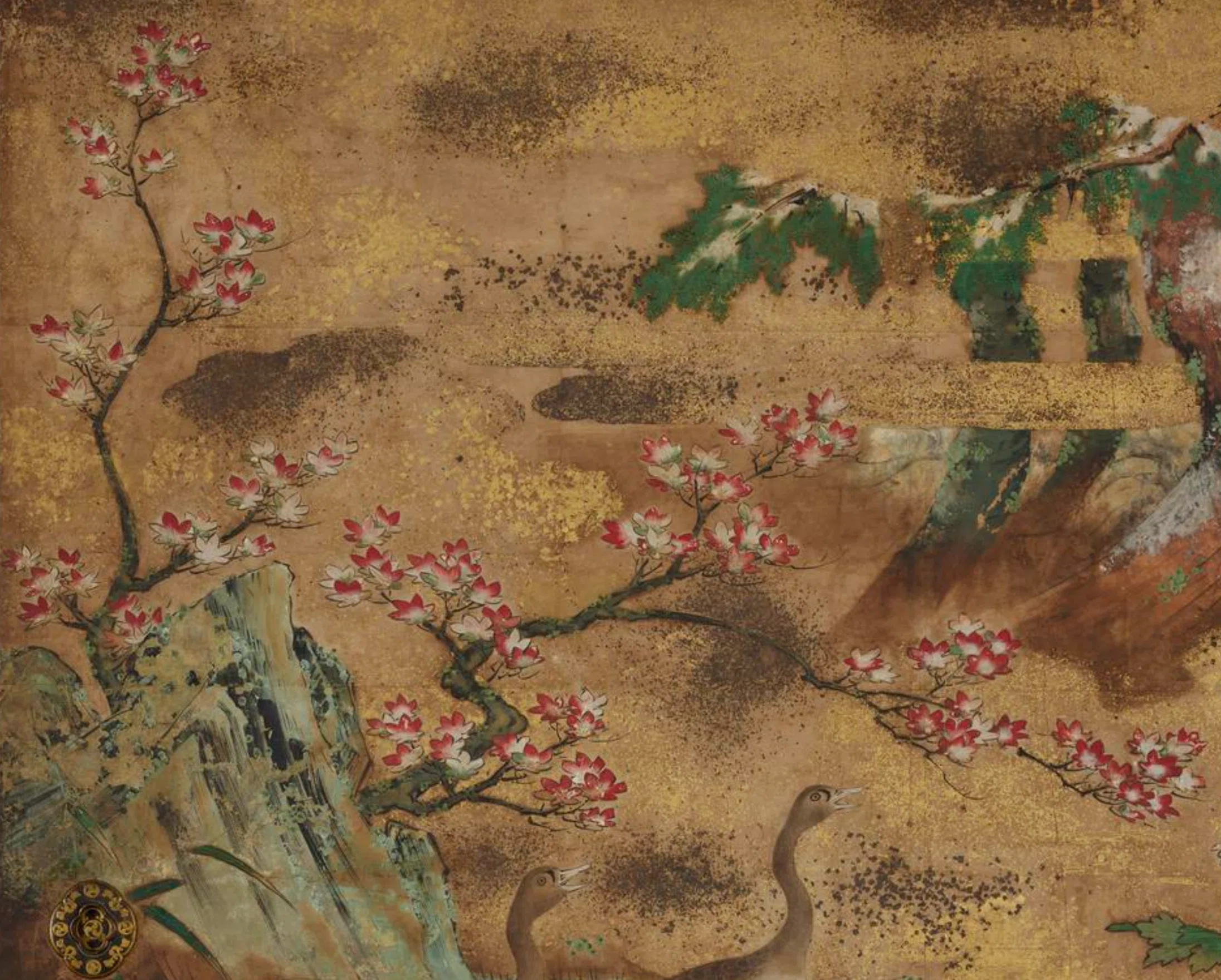 模写】【伝来】ts1276〈津田応圭〉大幅 雪中花鳥図 尾張藩士 沈南蘋