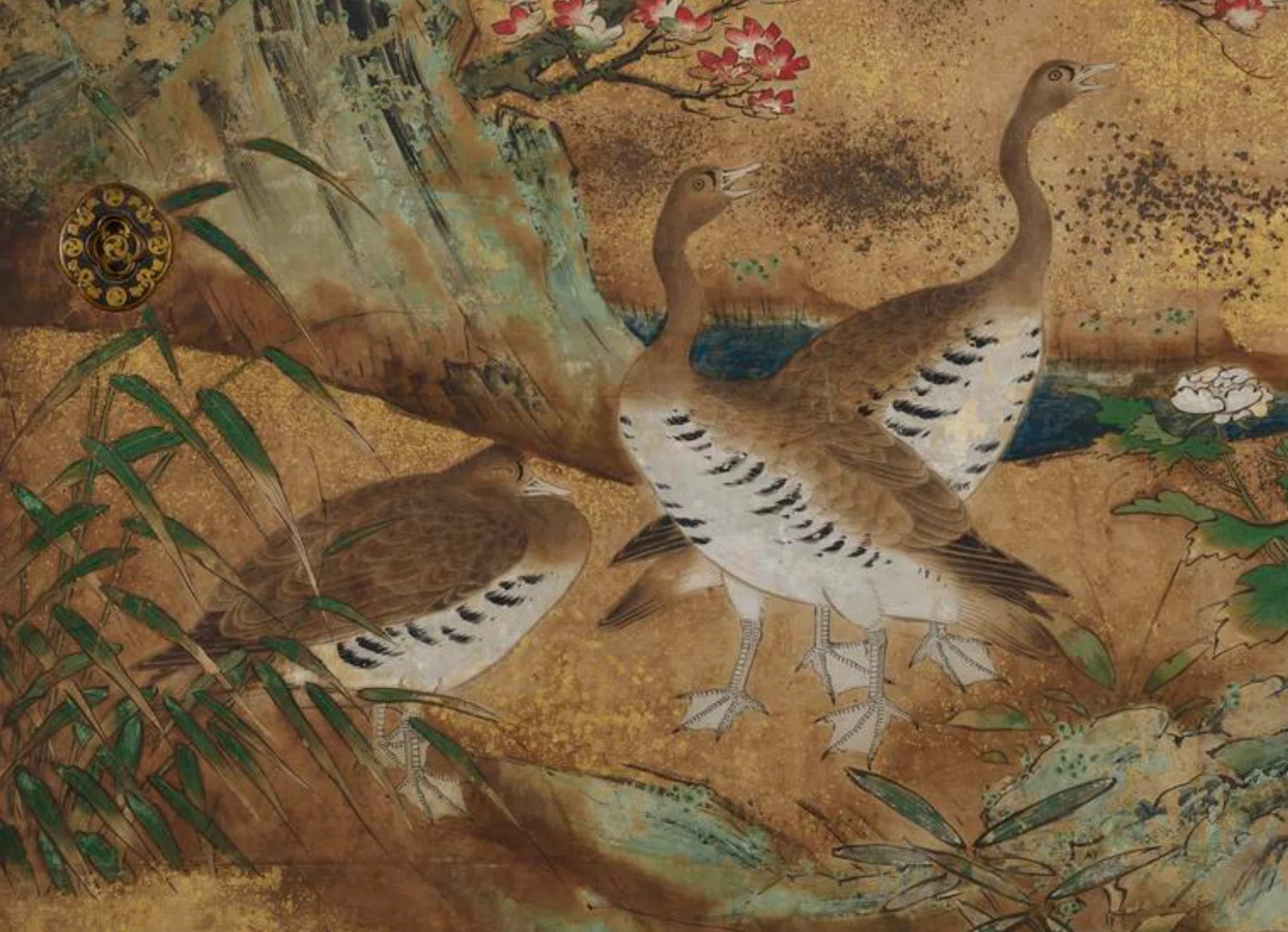 大英博物館展出品作②狩野宗眼重信《秋冬花鳥図襖》桃山時代末-江戸