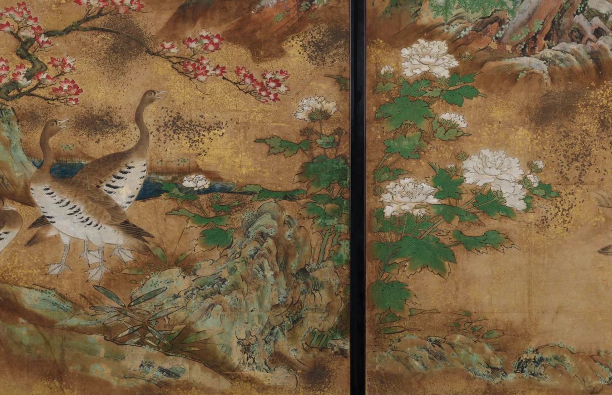 大英博物館展出品作②狩野宗眼重信《秋冬花鳥図襖》桃山時代末-江戸