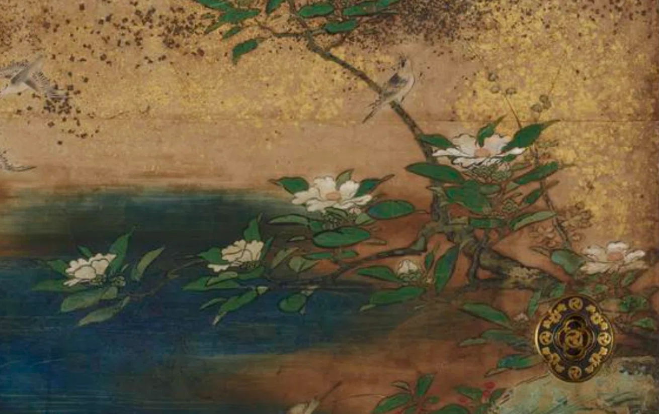 大英博物館展出品作②狩野宗眼重信《秋冬花鳥図襖》桃山時代末-江戸