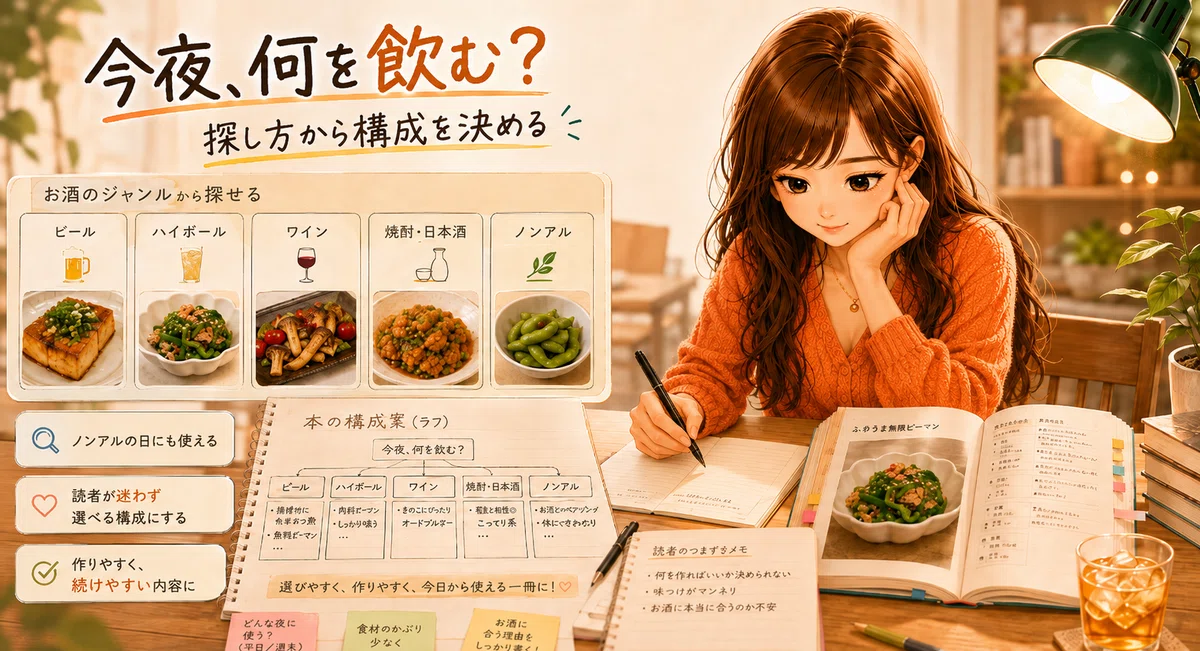 探し方から構成を決める、を説明している画像