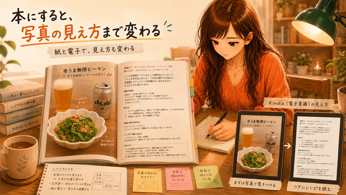 本にすると、写真の見え方も変わる、の説明をしている画像