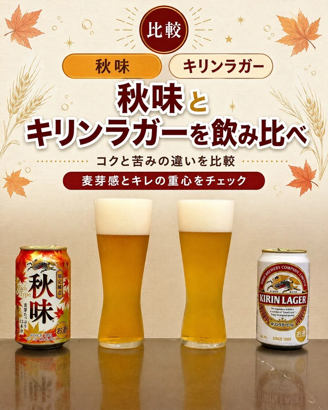 キリン秋味」と「キリンラガービール」を飲み比べてみた。｜yamashin0120