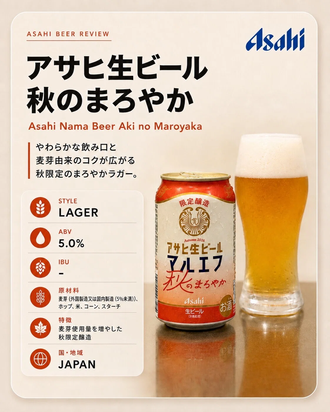 アサヒビールの「アサヒ生ビール 秋のまろやか」｜yamashin0120