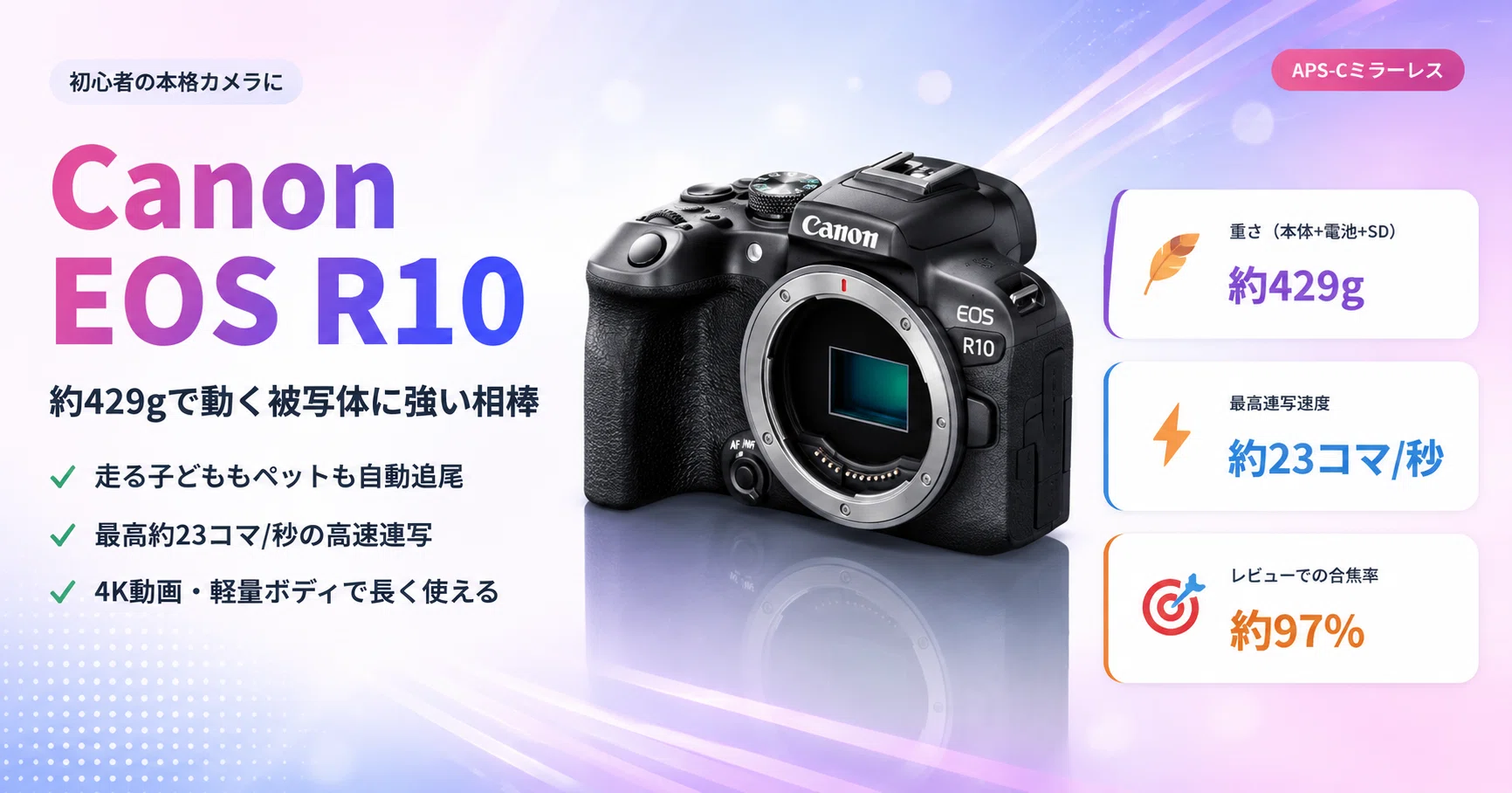 Canon EOS R10レビュー｜約429gで動く被写体に強い、初心者の相棒に
