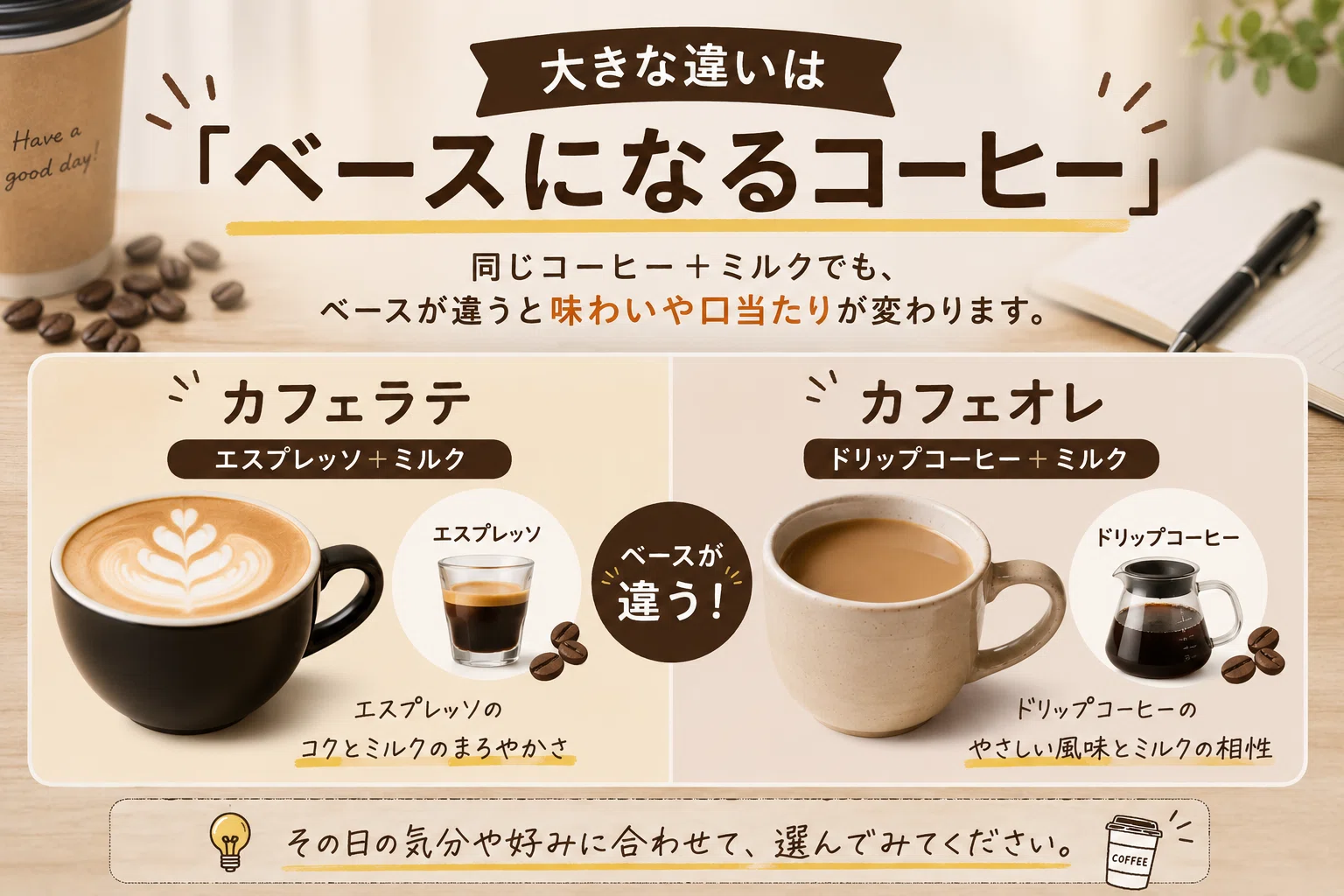 カフェ オレ ラテ 違い