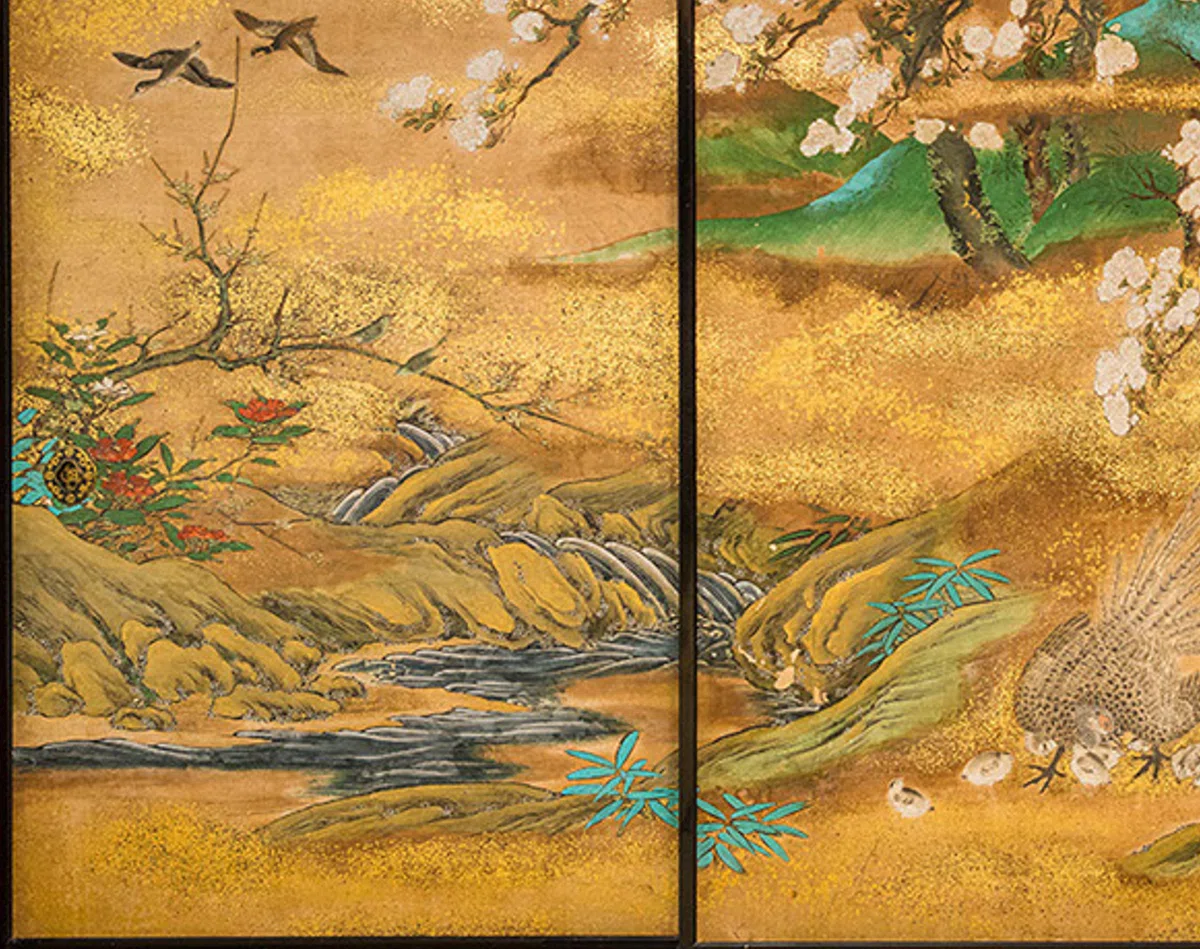 大英博物館展出品作③狩野宗眼重信《春景花鳥図襖》桃山時代末-江戸