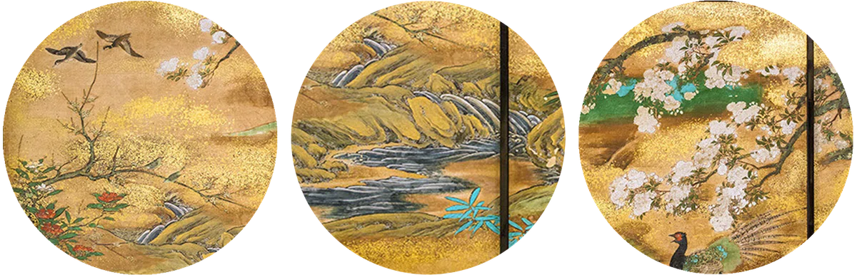 大英博物館展出品作③狩野宗眼重信《春景花鳥図襖》桃山時代末-江戸