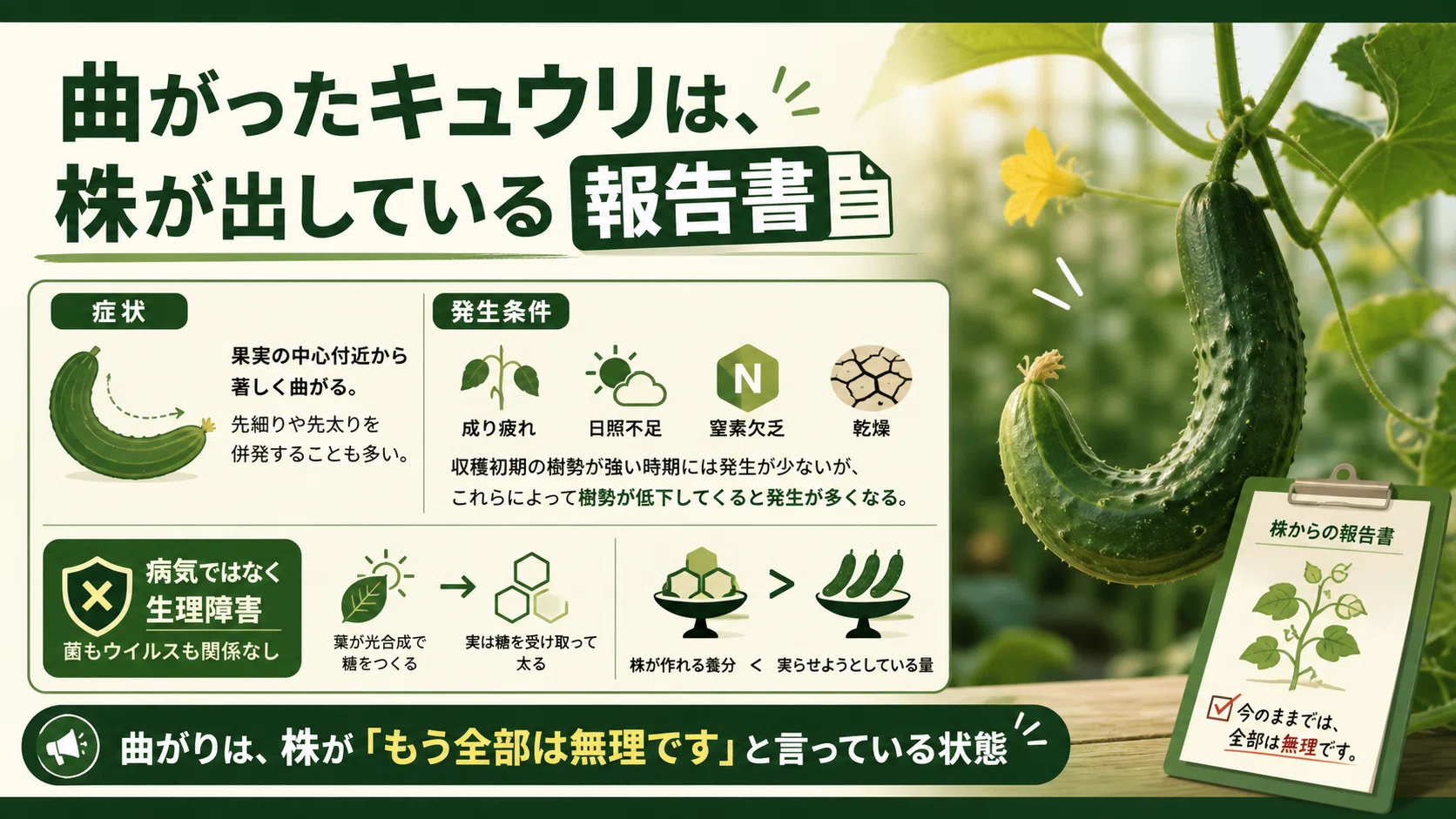 キュウリが急に曲がり始めたら｜株が出している夏終盤のサイン｜気象