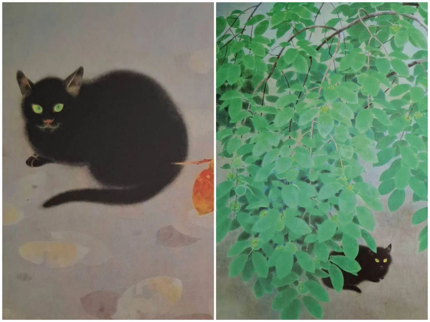 山口華楊「秋晴」 黒猫 ネコ 山口華楊 猫 山口華楊 秋晴 黒猫 ネコ 猫