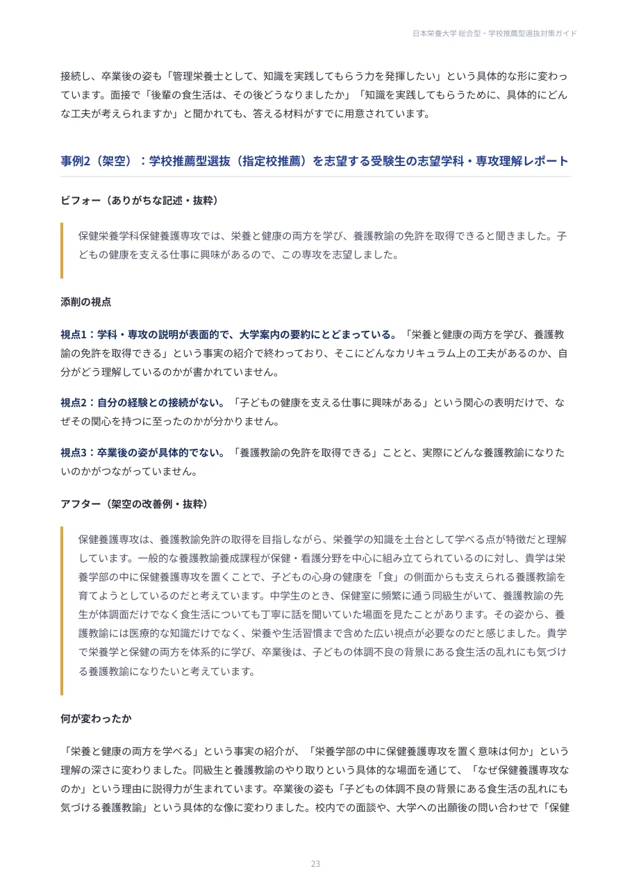 日本栄養大学】総合型・学校推薦型選抜 対策ガイド 全38ページ｜志望