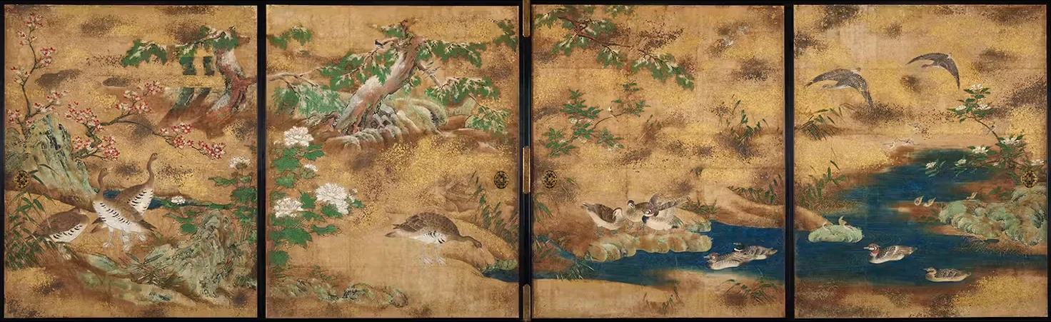 て*主様 掛け軸 人物画 仙人 琴棋書画 古美術 大英博物館展出品作④狩野宗眼重信《琴棋書画仙人図襖》桃山時代末