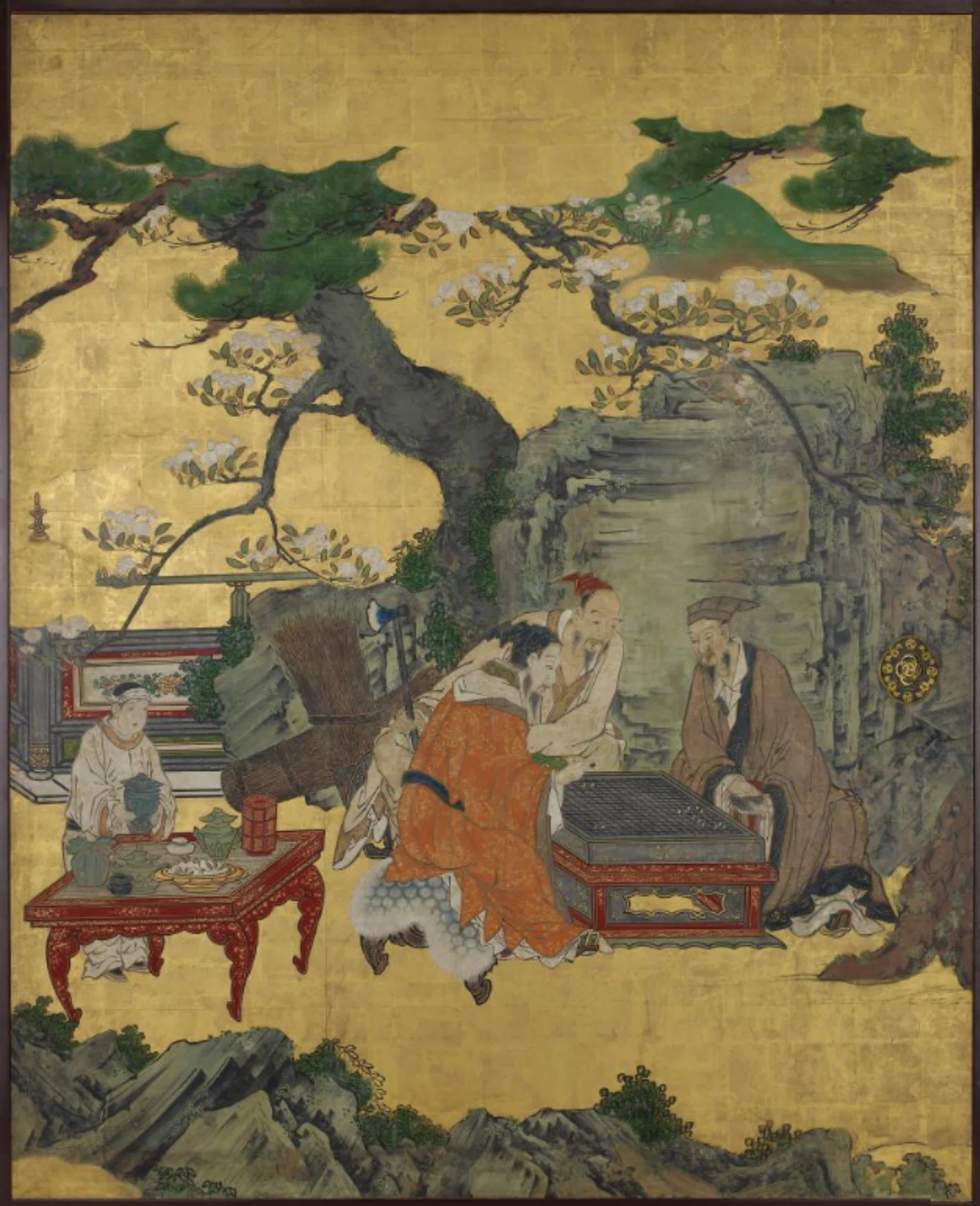 て*主様 掛け軸 人物画 仙人 琴棋書画 古美術 大英博物館展出品作④狩野宗眼重信《琴棋書画仙人図襖》桃山時代末