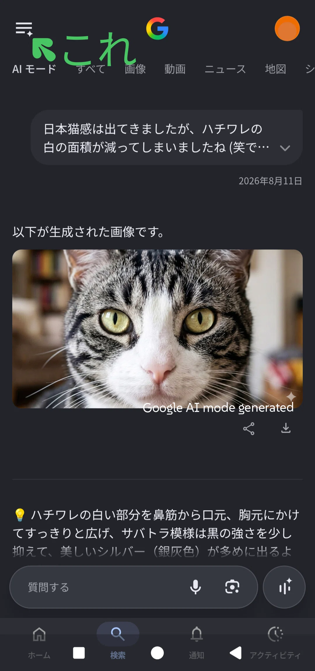 AI モードのログの場所