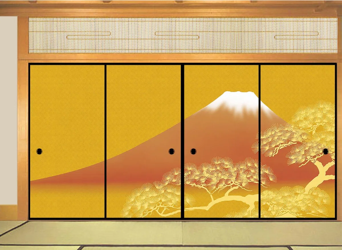 松庵　富士山 松 金銀工芸 額装 壁掛け 金運上昇 襖紙・赤富士に金松｜着物デザイナー 成願