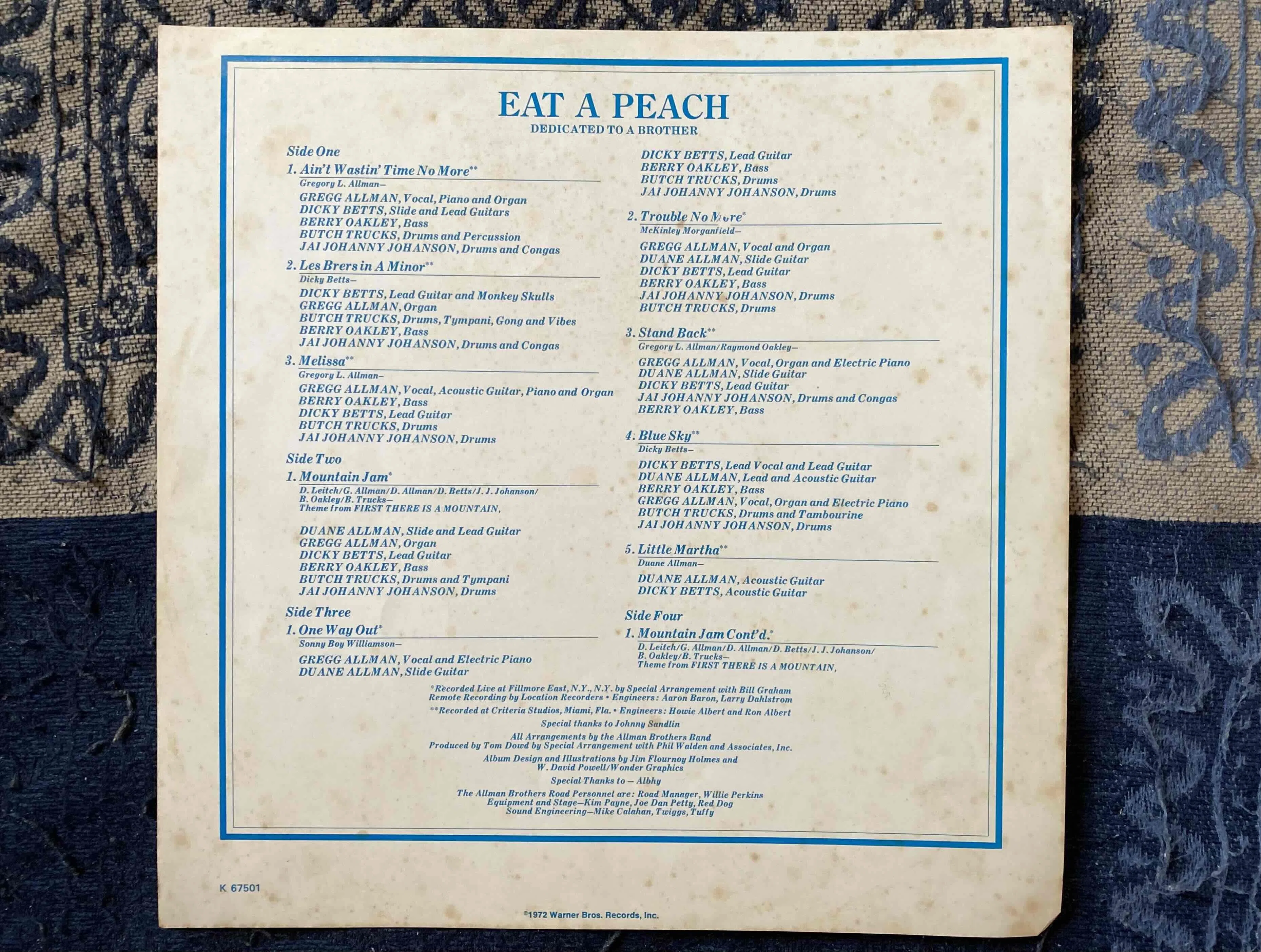 The Allman Brothers Band [ Eat A Peach ] UK Capricorn K-67501