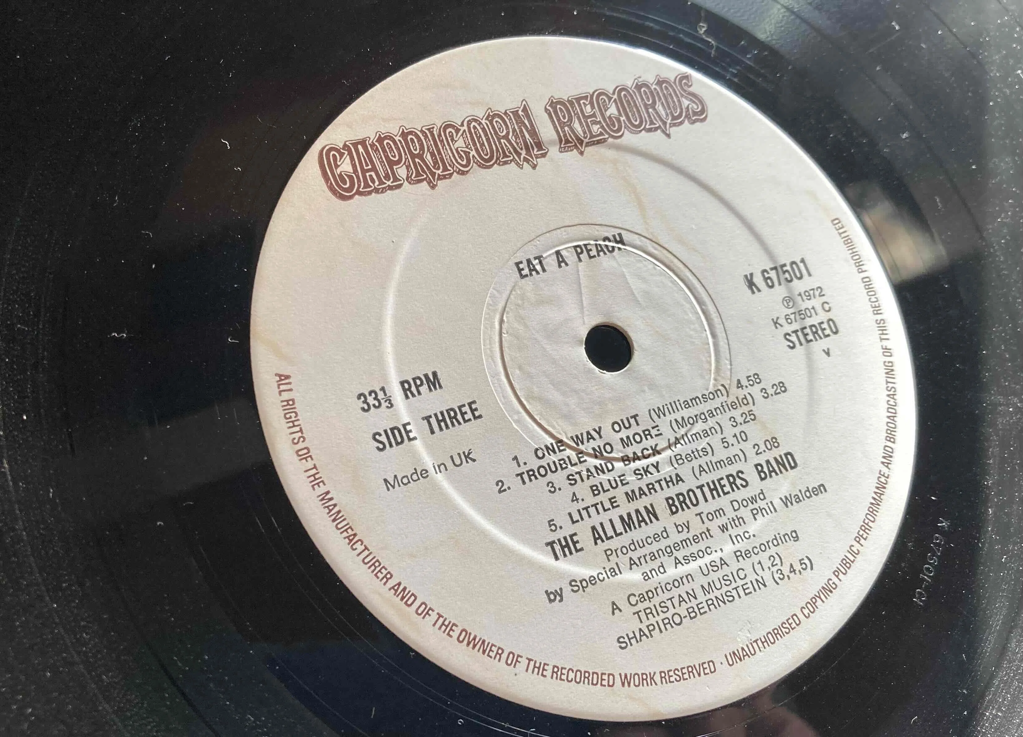 Pisces UK盤レコード The Allman Brothers Band [ Eat A Peach ] UK Capricorn K-67501