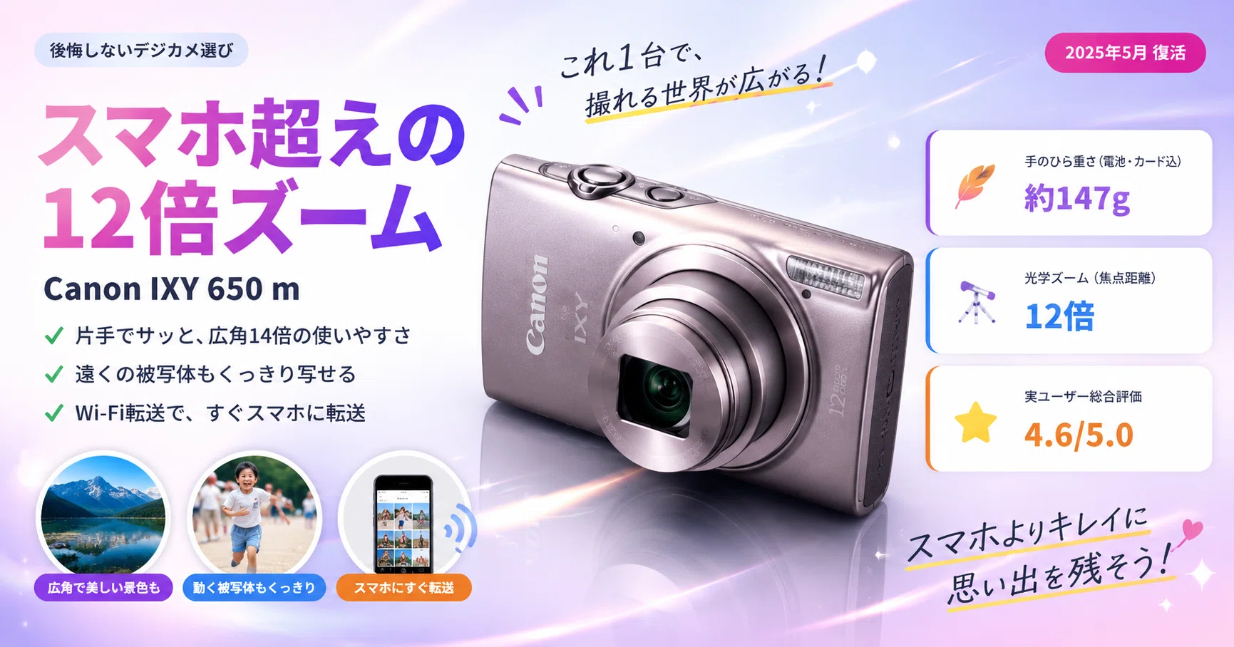 Canon IXY 650コンパクトデジタルカメラ SDカード＋スマホ転送機付き スマホより12倍遠くが撮れる。名機コンデジ「Canon IXY 650 m」が2025