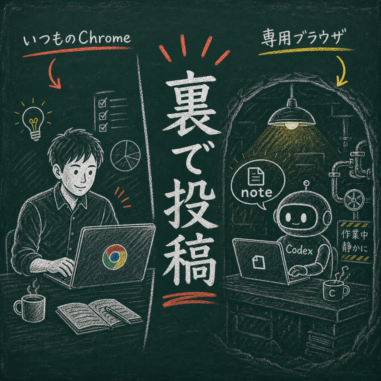 Codexが画面を奪わずnote投稿できた｜AI黒板・サボテン先生