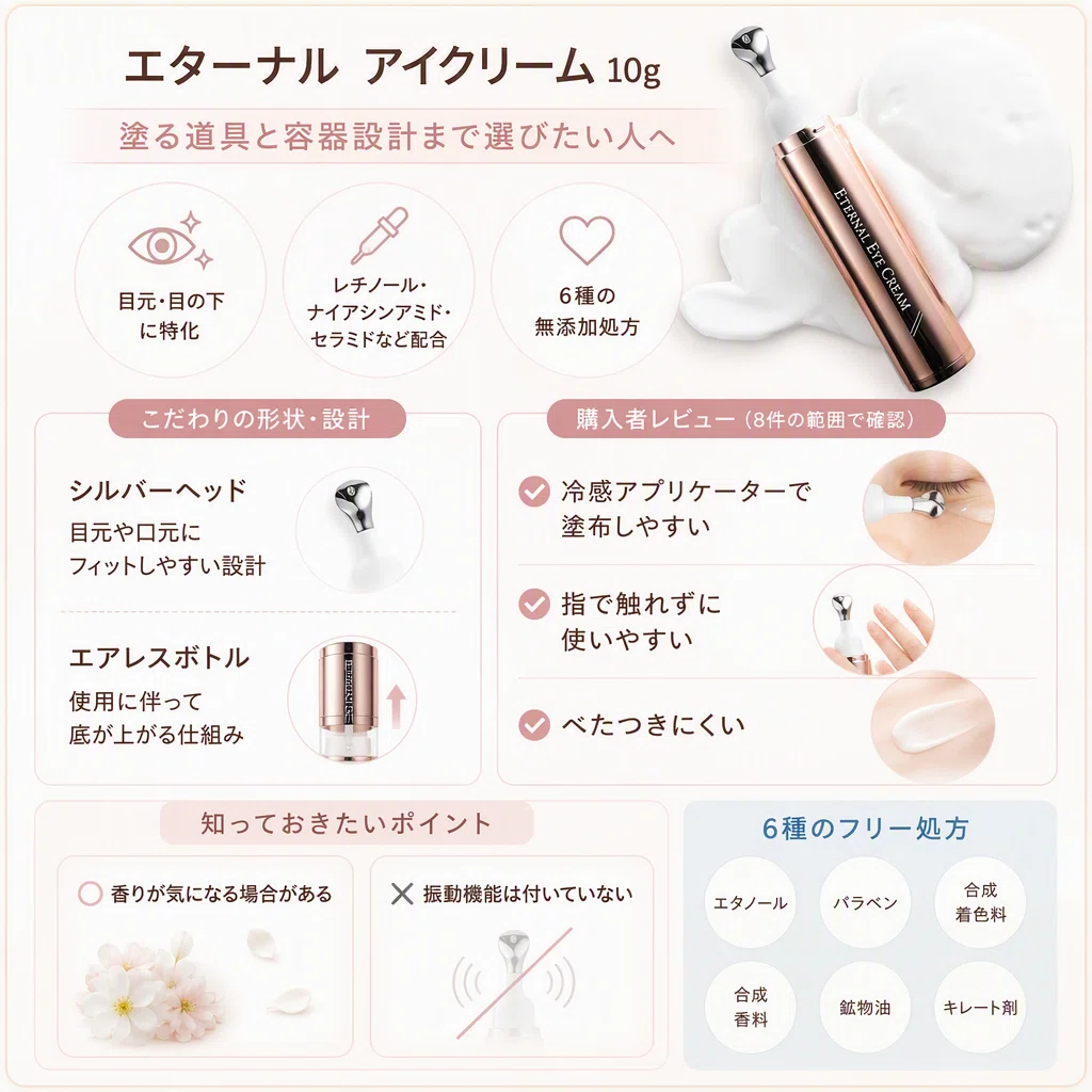 レチノール配合アイクリーム4品を比較。顔にも使うか、目元に絞るかで