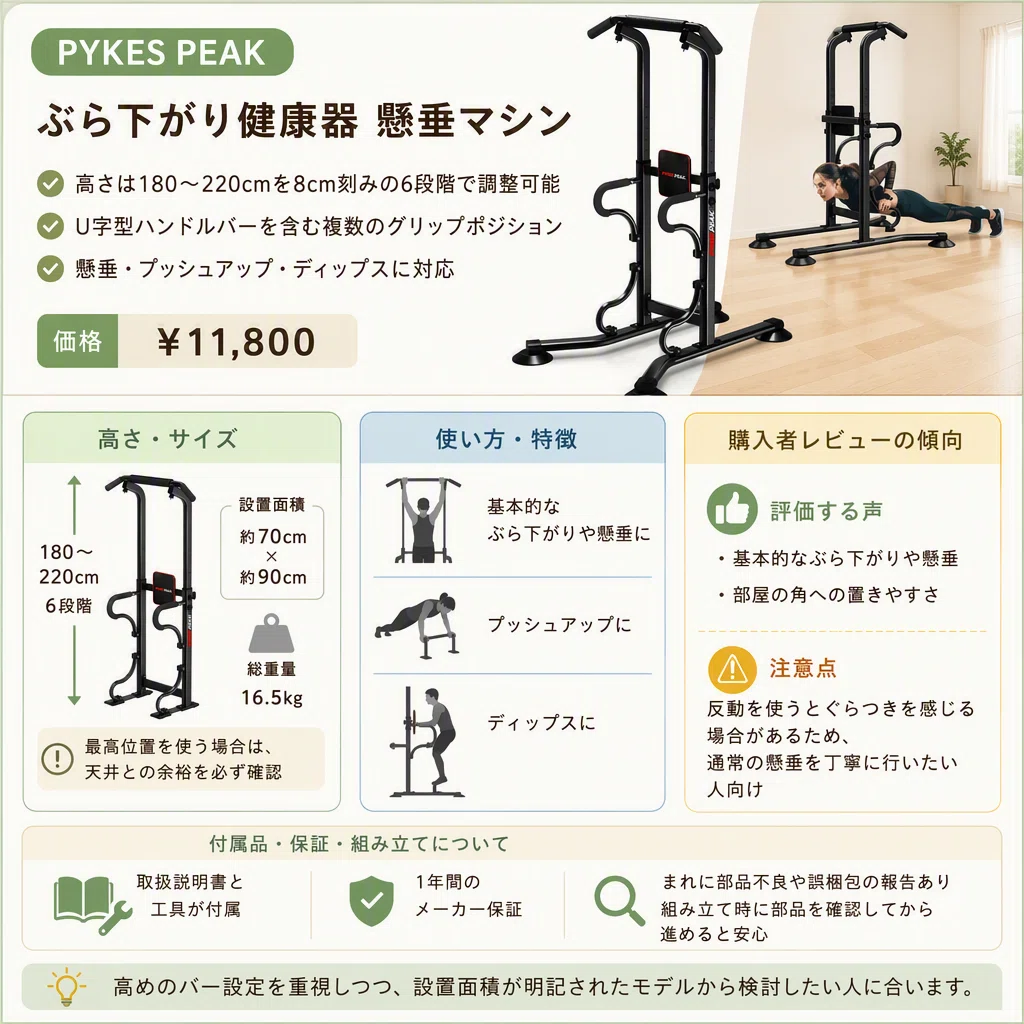 ぶら下がり健康器4機種を比較。自宅の高さ・設置面積・保証で選ぶ
