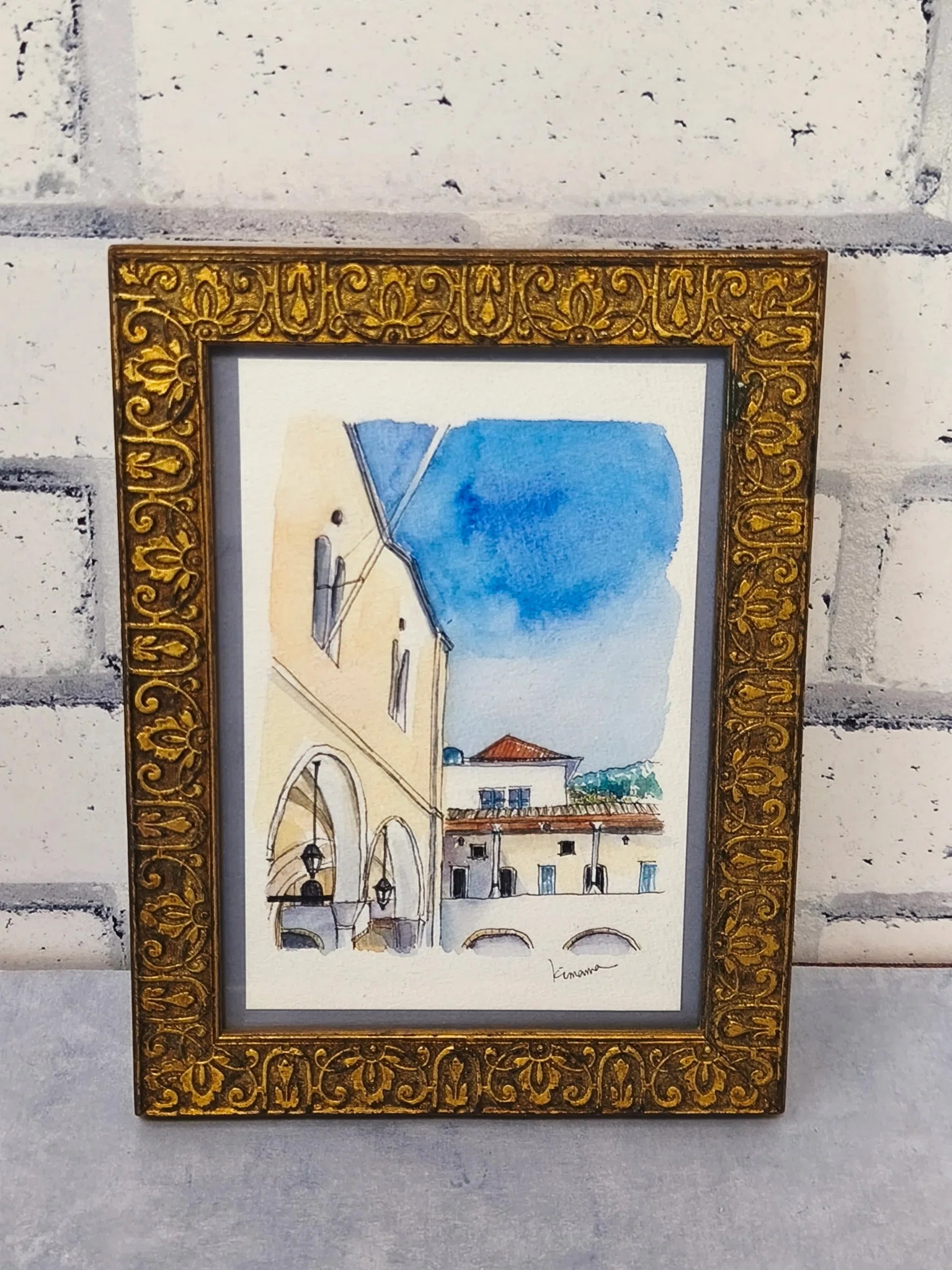 エーゲ海のイドラ島 アテネのディオニュソス劇場(ギリシア) 透明水彩
