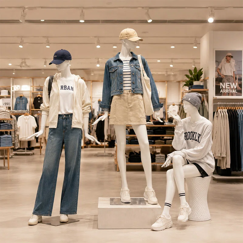 アーティフィシャルヘアーでコーディネートを演出する女性マネキン｜誉PRINTING