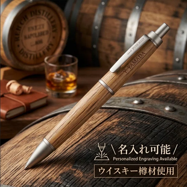 PUREMALT ウイスキー 樽 オークウッド プレミアム ボールペン 一生モノの相棒】ウイスキー樽から生まれた「ピュアモルト」に名入れ