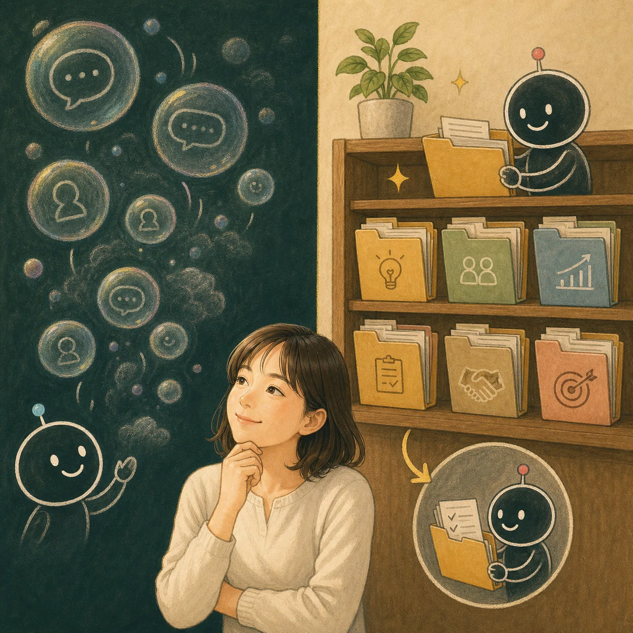 チャットだけだと記憶が流れる