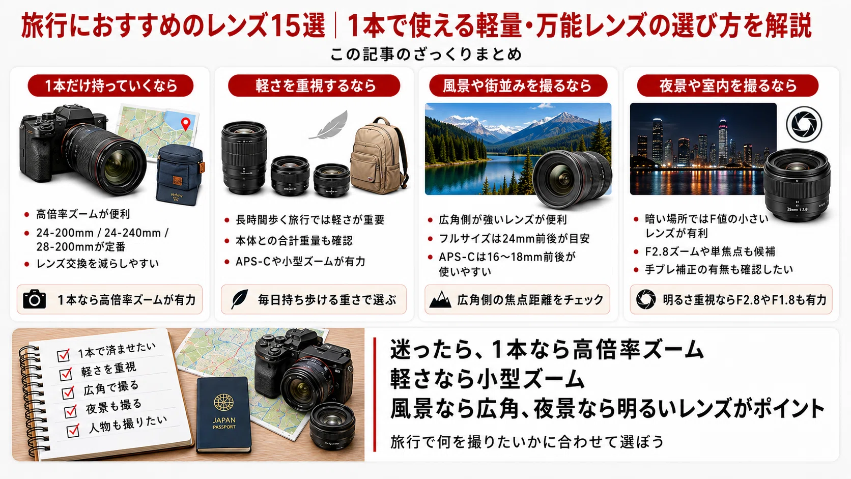 旅行におすすめのレンズ15選｜1本で使える軽量・万能レンズの選び方を