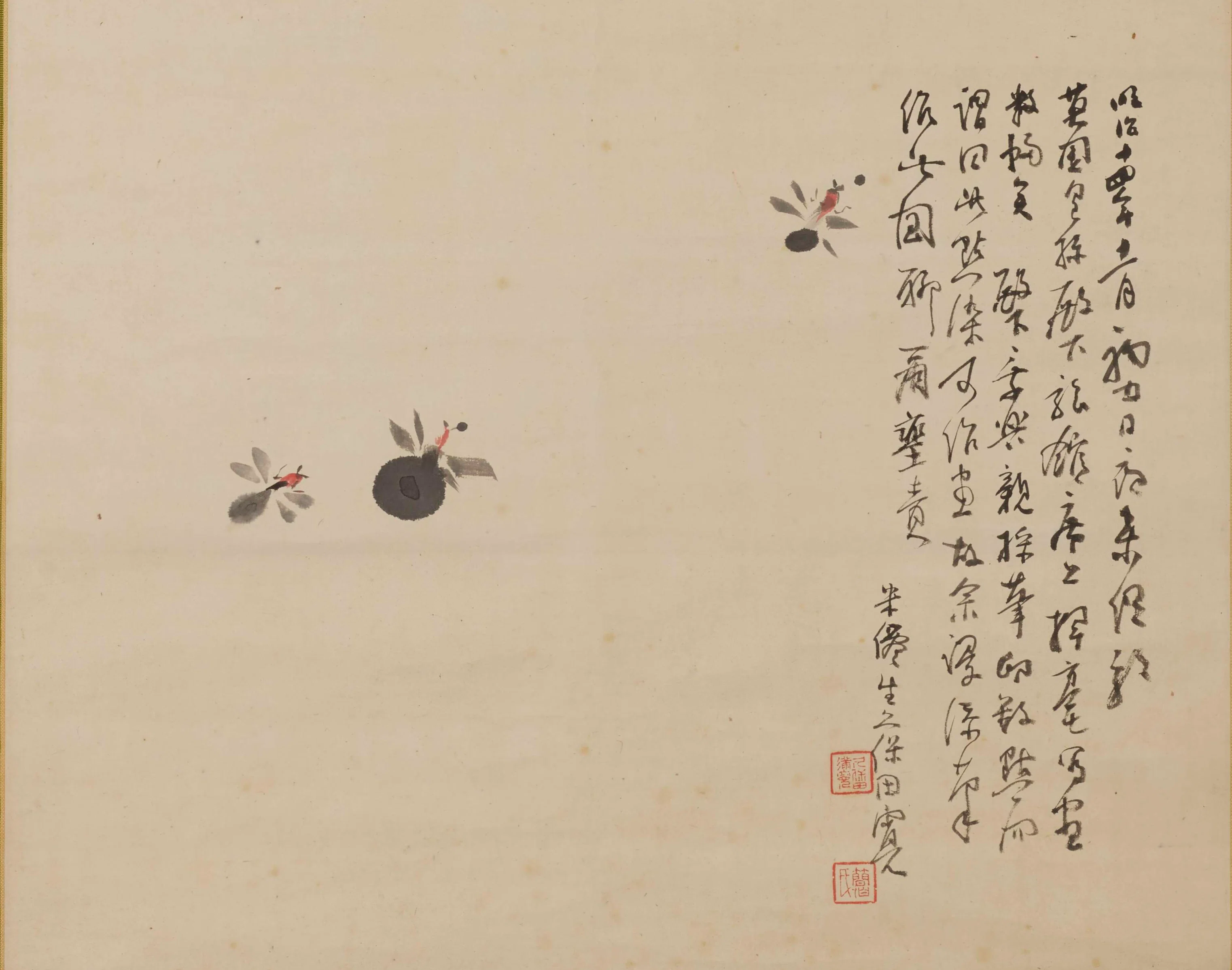 真作/長谷川玉峰/蛍図/ホタル図/花鳥図/夏の掛軸/掛軸/名家伝来/AL-175 1787301005-