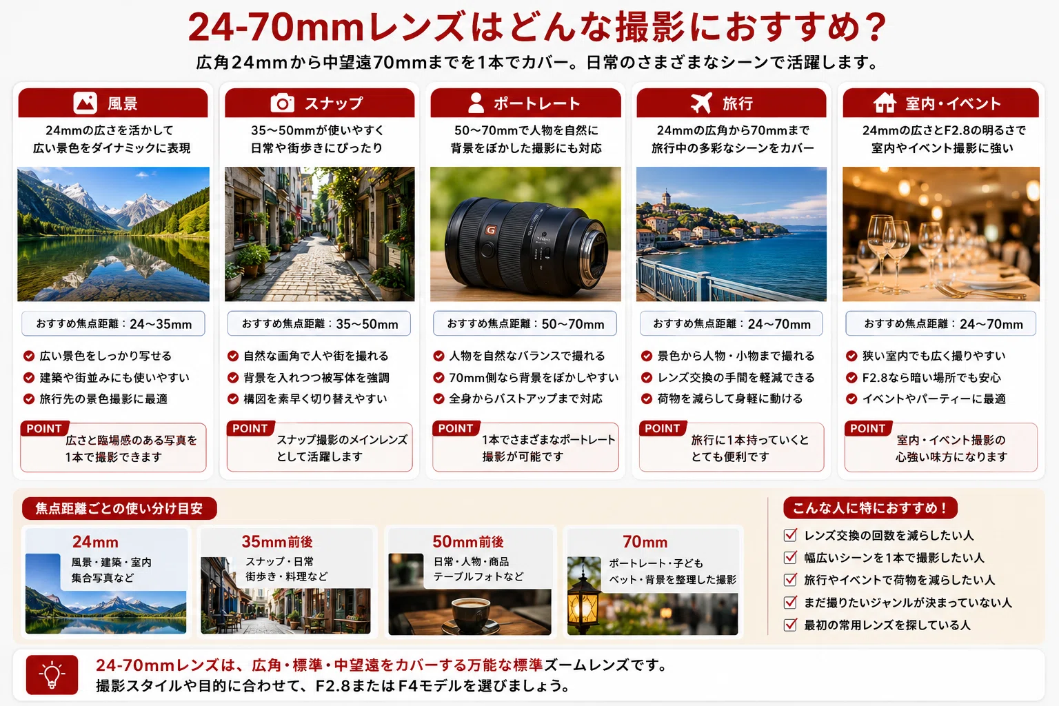 24-70mmレンズおすすめ9選｜F2.8・F4の違いや選び方を初心者向けに解説