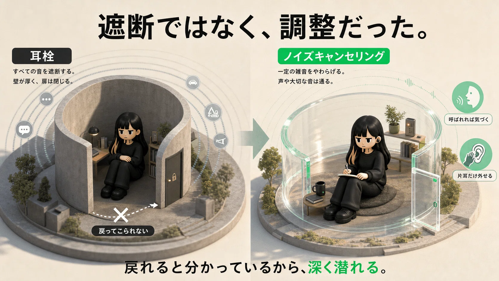 ノイズキャンセリングは、音を消す道具ではない。「集中の結界」だ
