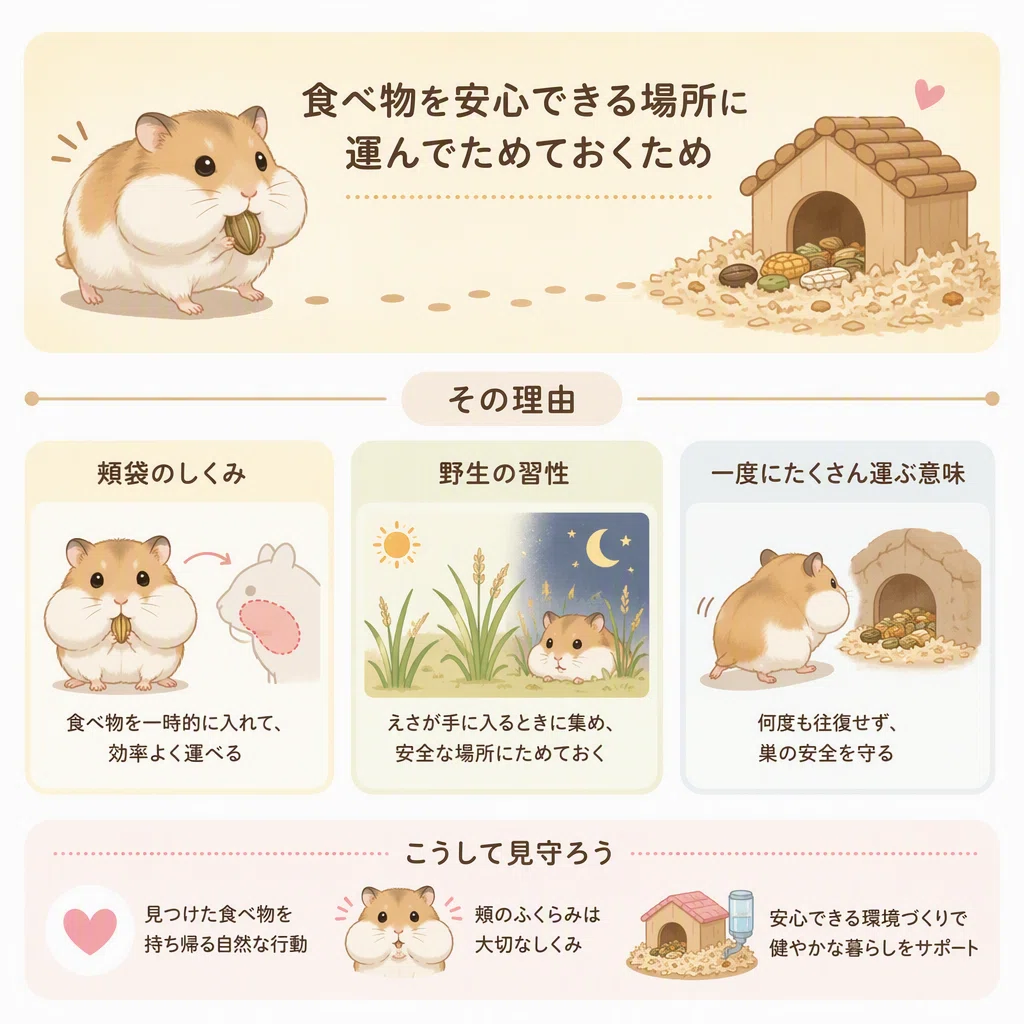 ハムスターはなぜエサを巣に運ぶの?|頬袋とためこむ習性を知ると見え方が変わる|しっぽのある暮らし