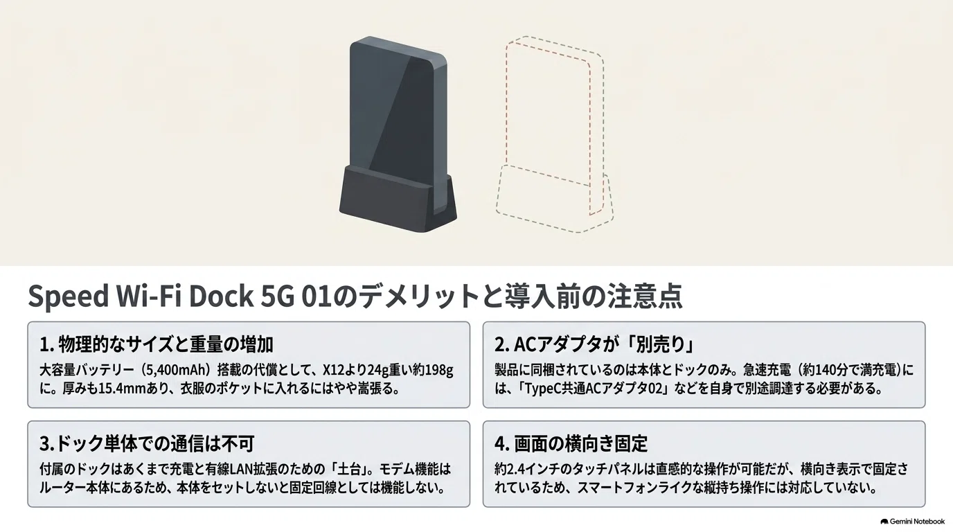 モバイルWi-FiルーターのSpeed Wi-Fi Dock 5G 01とX12を比較｜「徹底