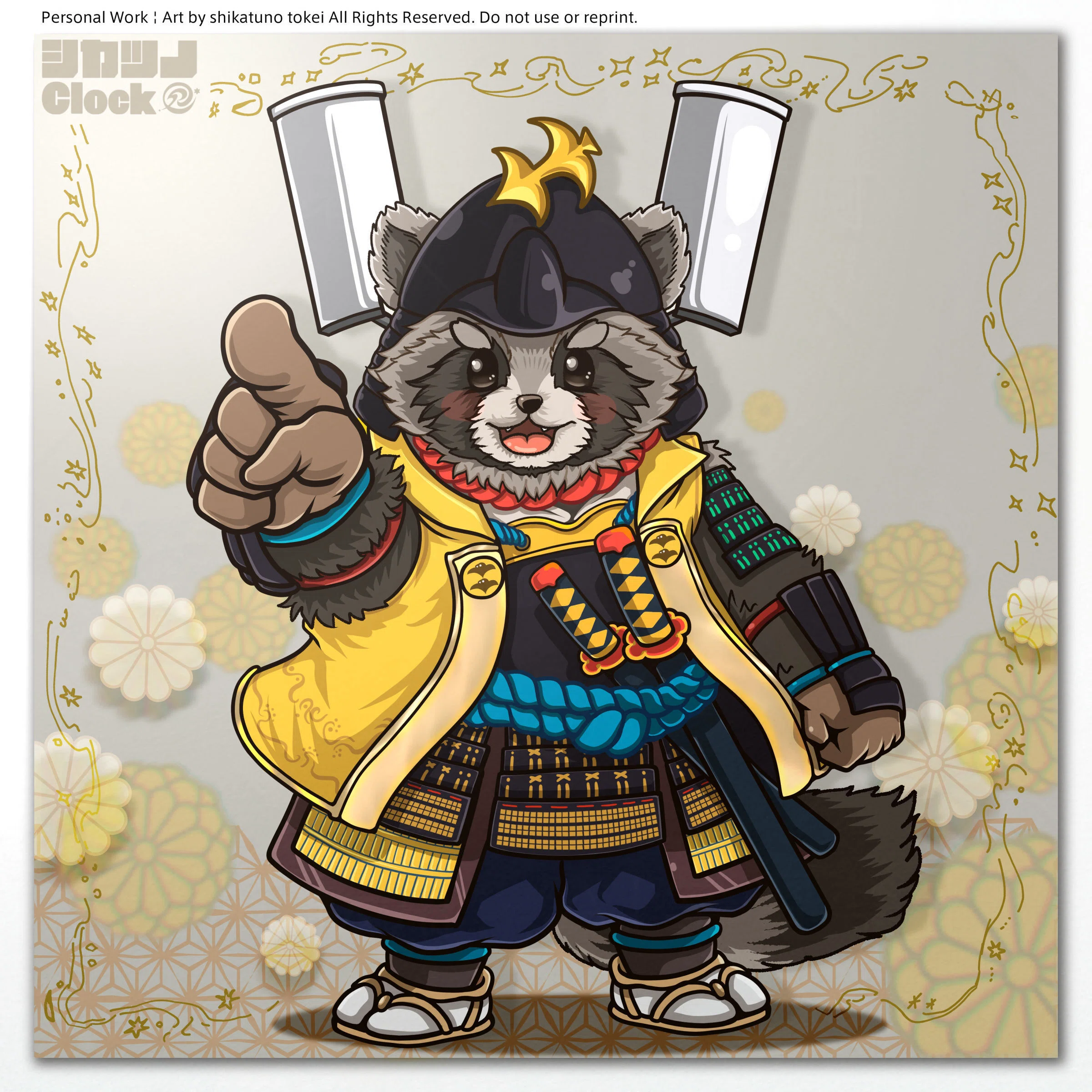 Warrior Tanuki Today's Illustration｜鹿角時計