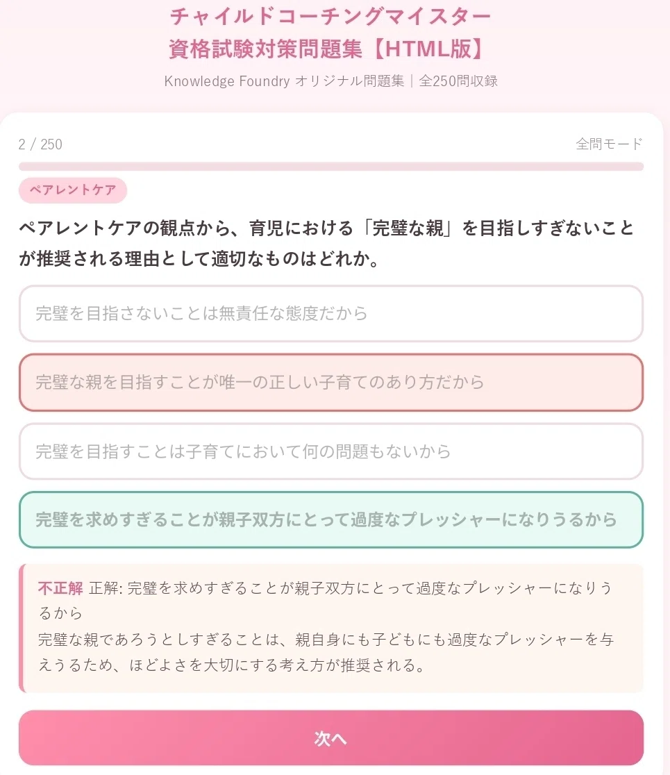 HTML版】チャイルドコーチングアドバイザー®資格試験対策問題集｜JADP