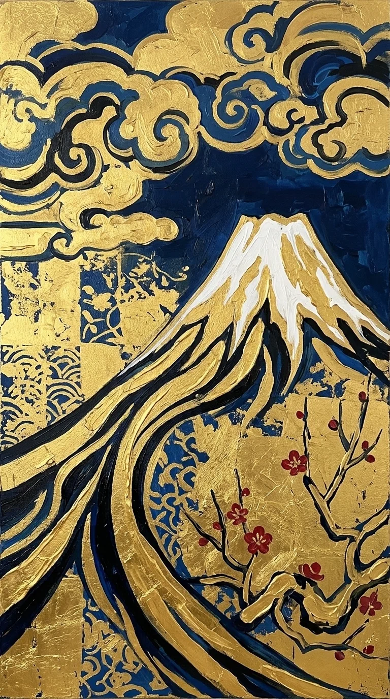 蒼金不二図 AI 金青富士山 日本絵画｜GANDEAUX（がんどうあつし）